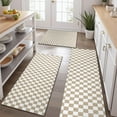 thumbnail image 2 of Beige and White Checkerboard Pattern Kitchen Rugs Sets Of 3,Kitchen Runner Rugs Non Skid Washable,Decorative Kitchen Floor Mats for Kitchen,Sink,Laundry,17"x30"+ 17"x47" + 17"x59", 2 of 6