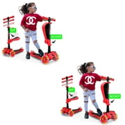 Hurtle ScootKid 3 Wheel Toddler Ride On Toy Scooter w/ LED Wheels, Red (2 Pack)