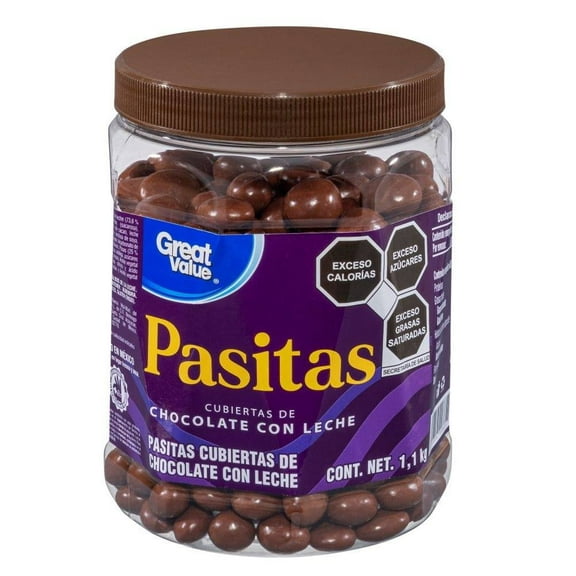 Pasitas Great Value cubiertas de chocolate con leche 1.1 kg