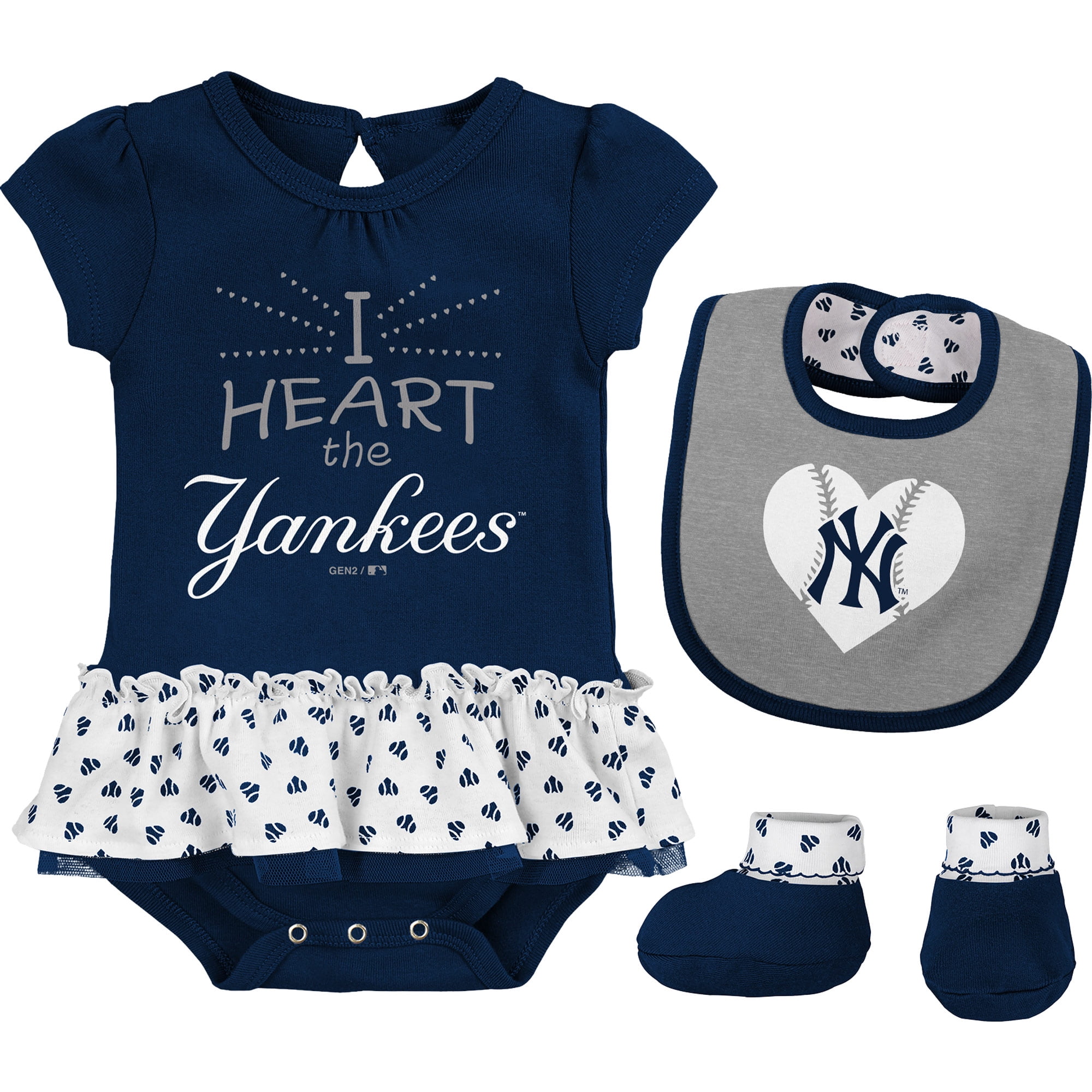 New York Yankees Girls Infant Bodysuit, Bib And Booty Set Navy Gray by Outerstuff