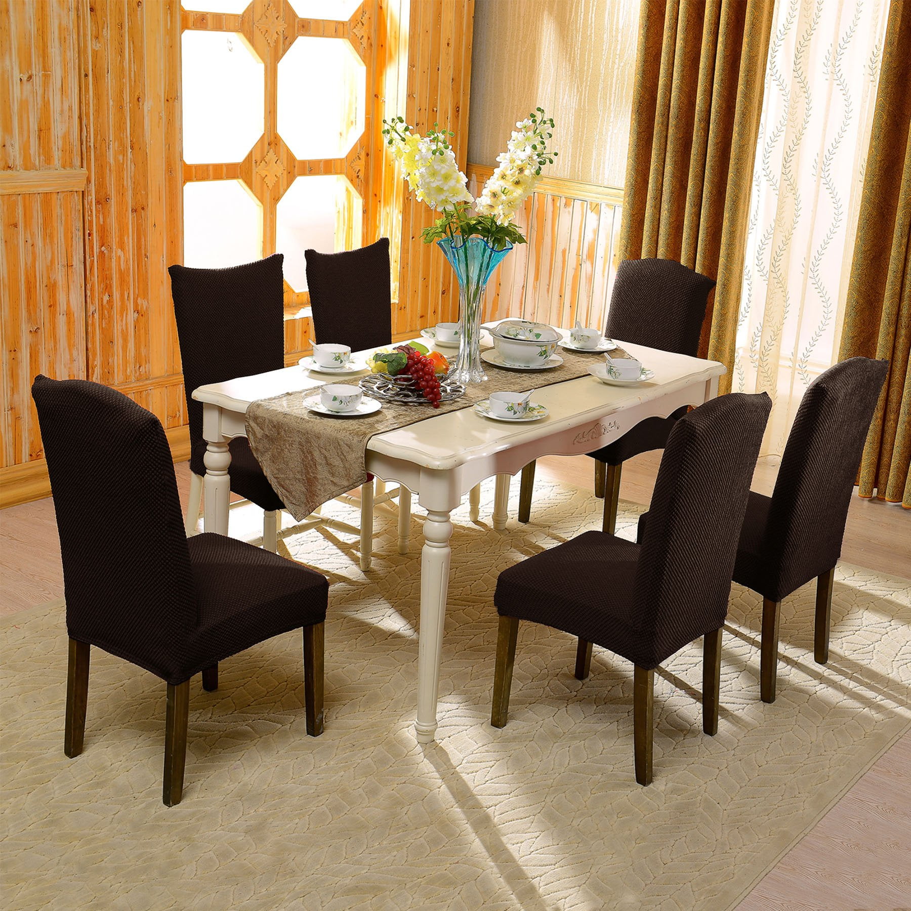 Subrtex Jacquard Stretch Dining Room Chair Slipcovers 4 Black Subrtex Jacquard Stretch Dining Room Chair Slipcovers 4 Black Com