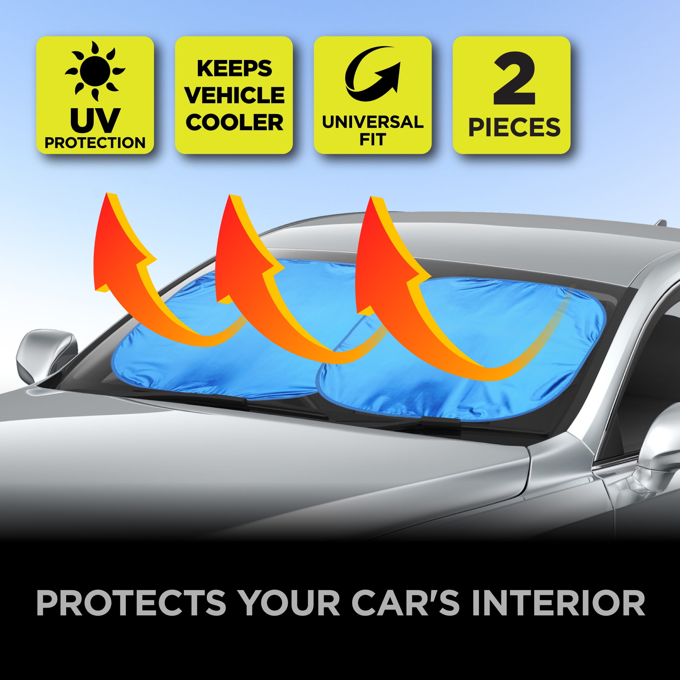 (2 pack) Auto Drive Universal Fit Blue Twist Windshield Sun Shade 1 Pair Size 31.5*28.5''