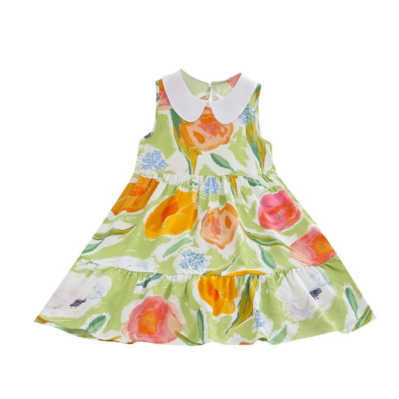 Agkizg Summer Girls Dresses,Toddler Girls Casual Sundress,Round Neck Sleeveless A-line Dress Bohemian Printed Long Holiday Beach Dresses