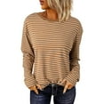 thumbnail image 2 of Women's Casual Long Sleeve Top Round Neck Knitted Rib Basic T Shirt, 2 of 5