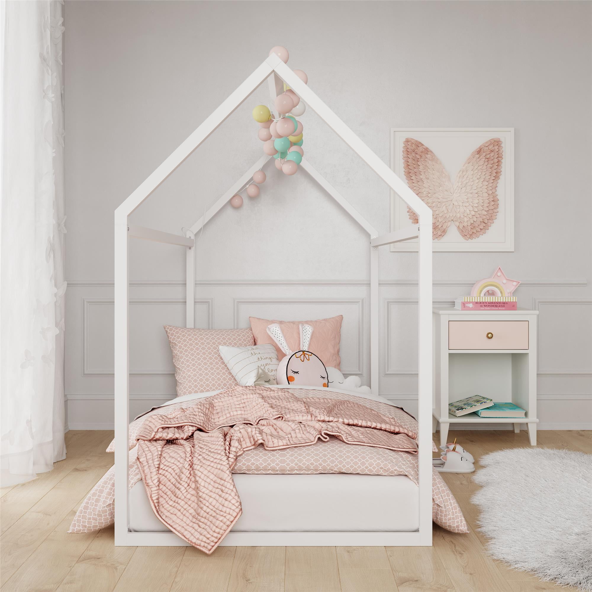 Max & Finn Skyler Metal Montessori House Bed, Twin, Off White