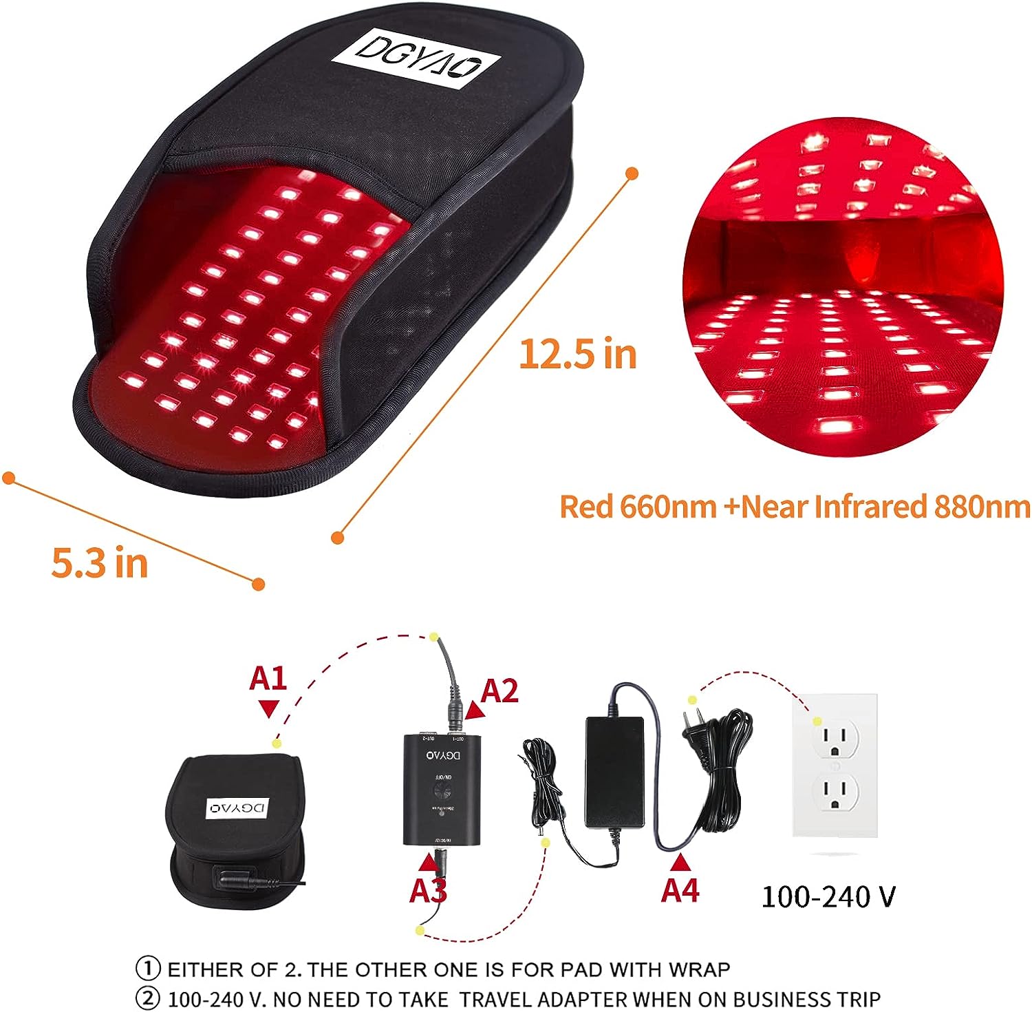 Dgyao Red Light Therapy Slippers Infrared Light Therapy Wrapped Device for Feet Toes Muscle Pain Relief with Pulse Mode Newest Techonology (2 Pads)