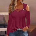 thumbnail image 2 of Long Sleeve Shirts for Women Fall Fashion 2026 Cold Shoulder Tops Sexy V Neck Solid Tshirt Loose Comfy Blouses Fall Outfits for Women 2026, 2 of 5