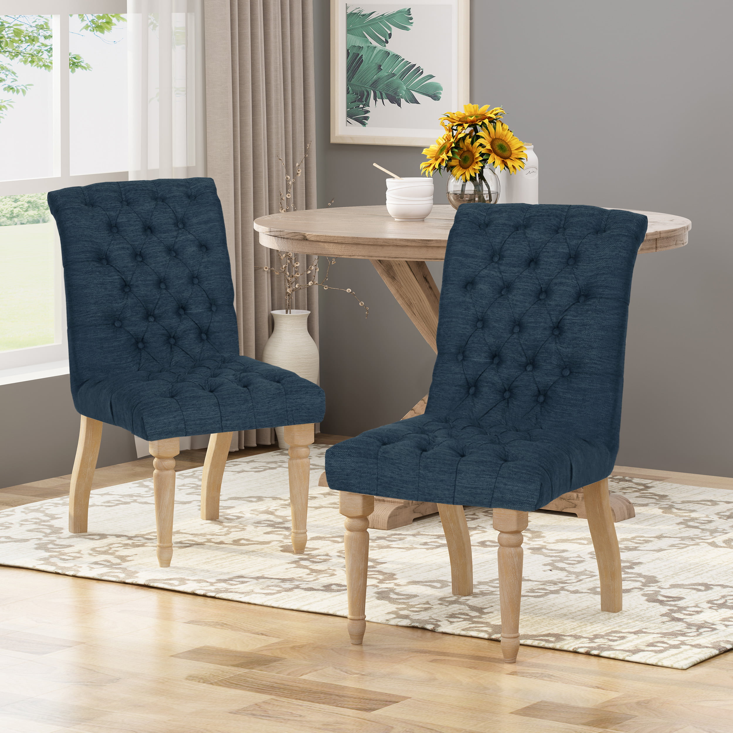 Terrance Tufted Fabric Dining Chair (Set of 2), Navy Blue and Natural ...