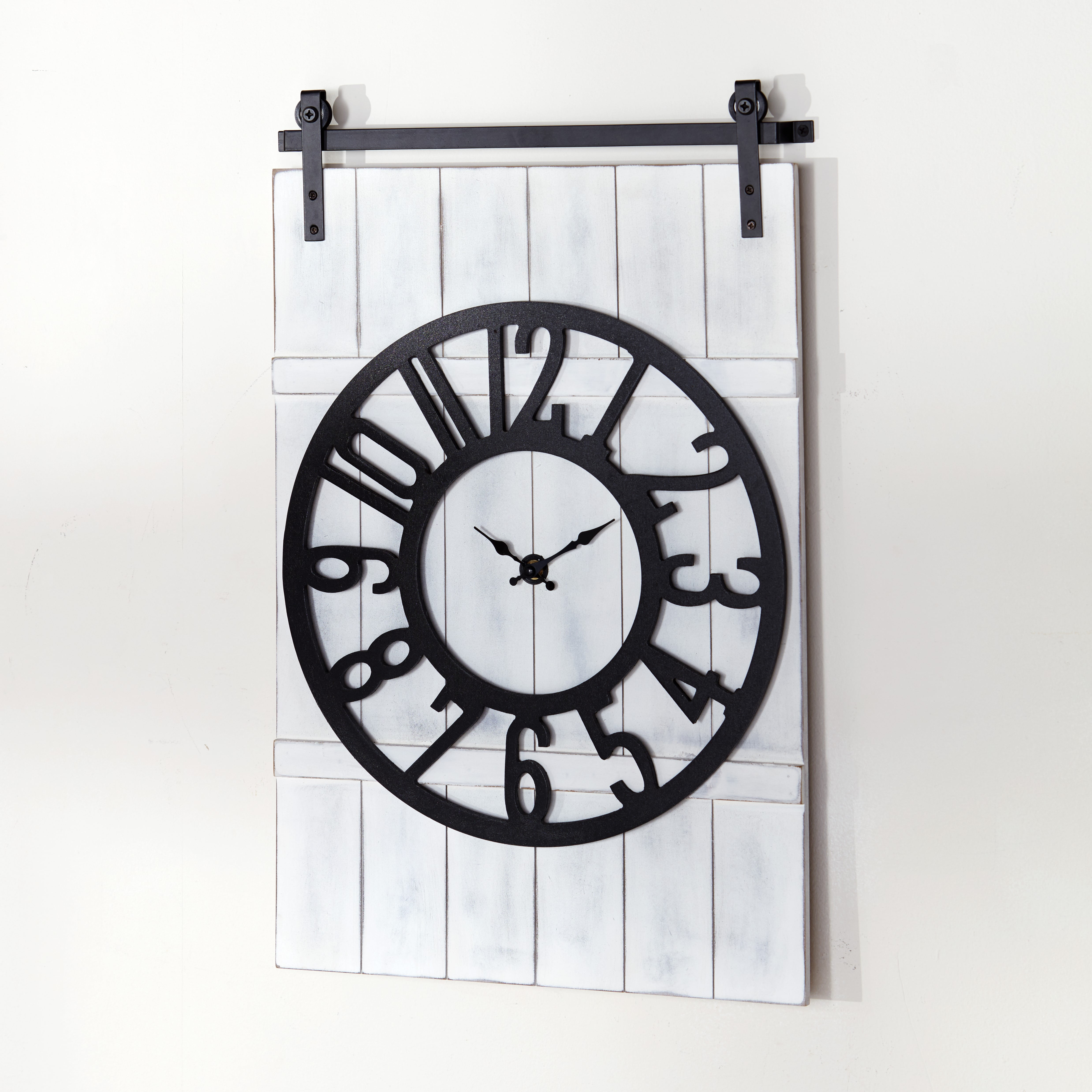 Farmhouse Barn Door Wall Hanging Analog Clock with English Numerals
