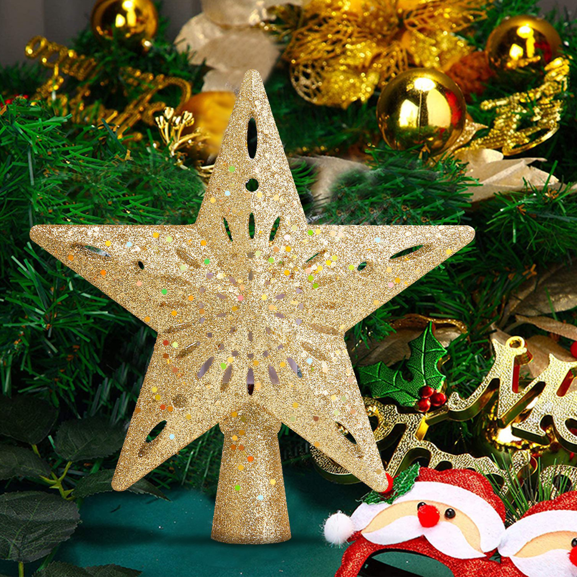 ZOELNIC Christmas Tree Topper Lighted Star, 3D Hollow Sparkling