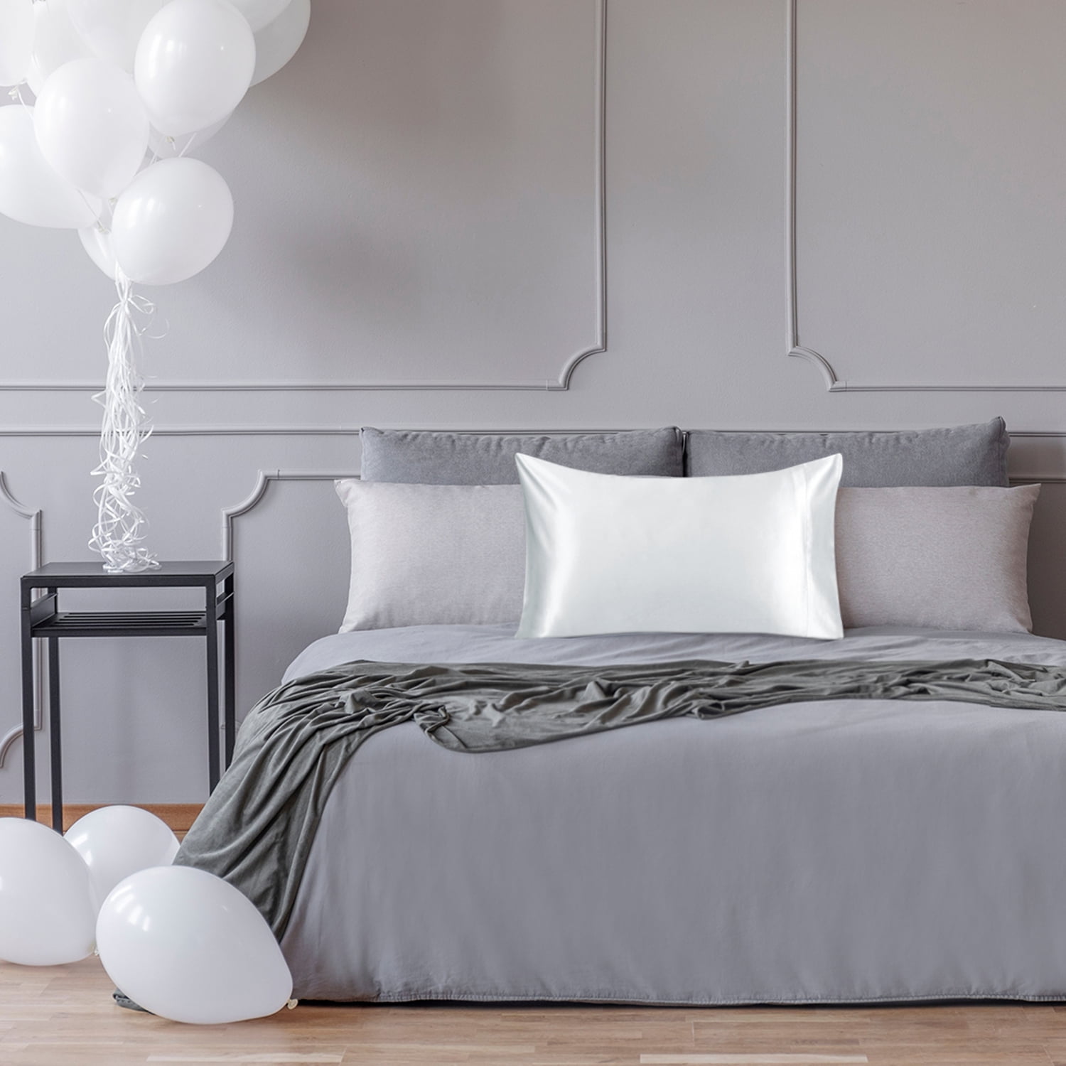 PiccoCasa 19 Momme Pure Silk Pillowcase with Envelope Closure, Queen Silver Gray