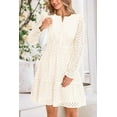 thumbnail image 6 of PRETTYGARDEN Women's Long Sleeve Mini Dress Spring V Neck Hollow Out Eyelet Embroidery Ruffle A Line Swing Short Dresses, 6 of 8
