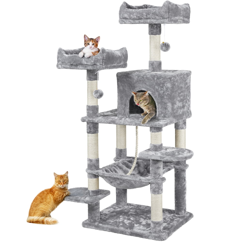 Gray 58" Cat Tree Scratcher Play House Condo Furniture Bed Post Pet House 