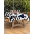 thumbnail image 3 of Outdoor Tablecloths with Umbrella Hole & Zipper, Navy Blue Black Geometric 60 x102 Inch Rectangle Tablecloths, Abstract Art Modern Line Waterproof Table Cloth, Patio/Pool/Picnic Table Covers, 3 of 8