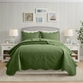 thumbnail image 2 of IR Imperial Rooms 3Pc-Embossed Bedspread Microfiber Floral Modern Quilt Set Lightweight California King Olive Green, 2 of 9