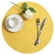 thumbnail image 1 of Juego de 4 manteles individuales redondos de algodón trenzado antideslizantes para mesa de comedor o cocina, lavables, 38 cm (15 pulgadas), color amarillo., 1 of 5