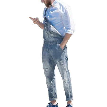 MHFRRA Baggy Jeans Men Fashionable Men s Suspenders Denim Jumpsuit Ripped Jeans Trousers Fashionable Work Clothes Size XXXL