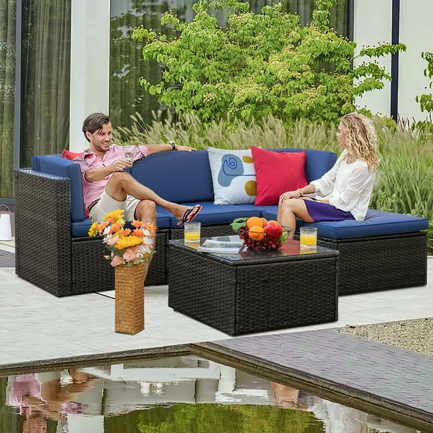 Devoko 5 Pieces Patio Furniture Sectional Set Outdoor Wicker Rattan