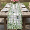thumbnail image 4 of Spring Plants Table Runner - 70 Inch Long Watercolor Leaves Birds Flowers Gray Plaid Cotton and Linen Blended Dress Scarves Farmhouse Table Runner for Kitchen Dining, Coffee Table, 13" x 70", 4 of 8
