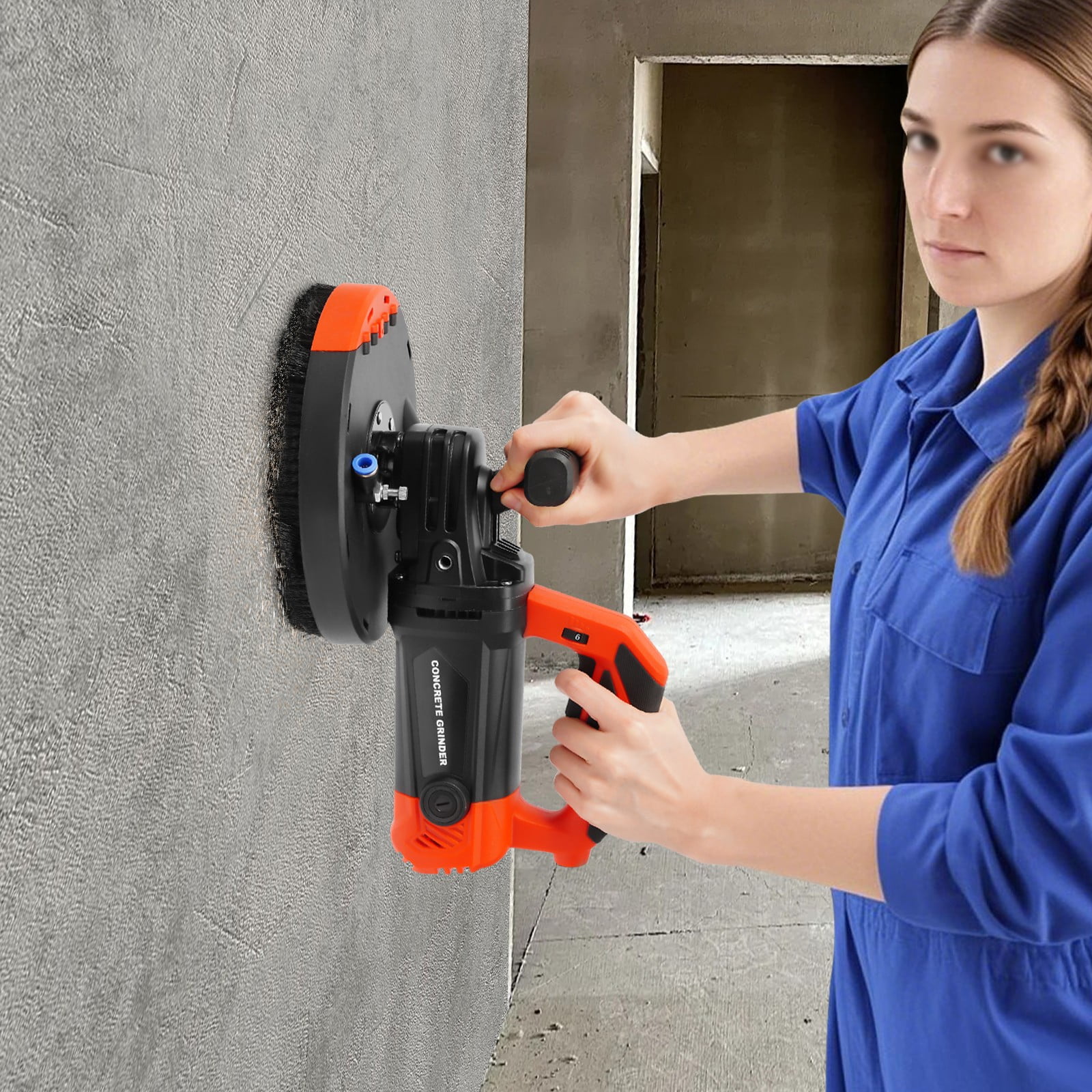 Concrete Surface Grinder, 7 inch - Angle Grinder Kit with Dust Extraction Shroud,2200W Pure Copper Motor 4800Rpm 6-Speed Adjustment for Grinding Cement Walls Floors Roofs Renovations