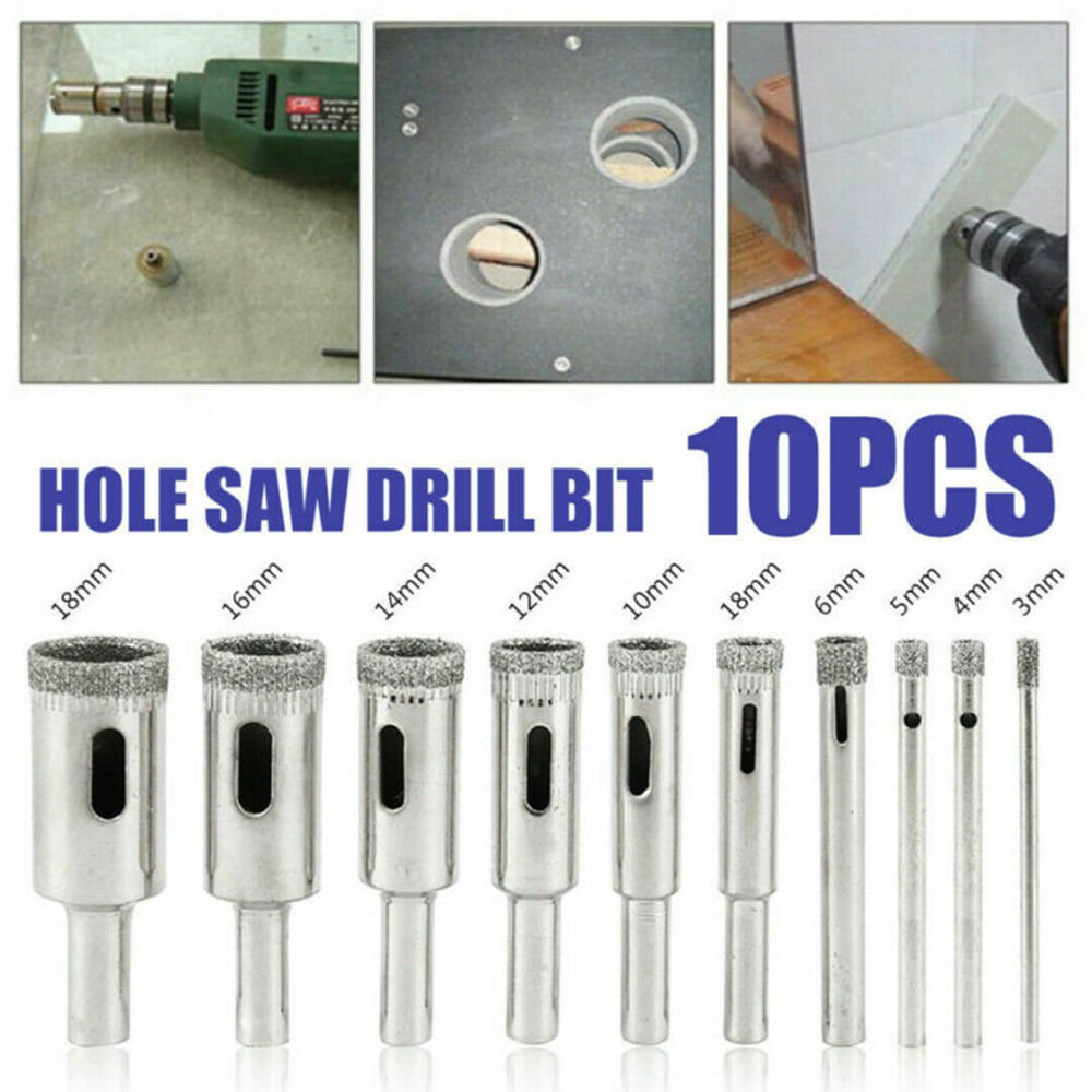 10pcs 3mm-18mm Diamond Tool Drill Bit Hole Saw Set for Glass Ceramic Marble Tile 