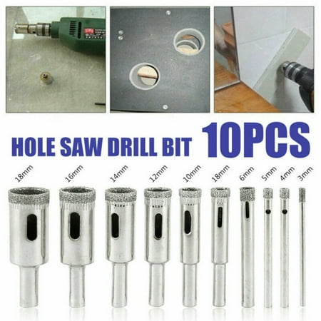 

BCLONG 10pcs 3mm-18mm Diamond Tool Drill Bit Hole Saw Set for Glass Ceramic Marble Tile