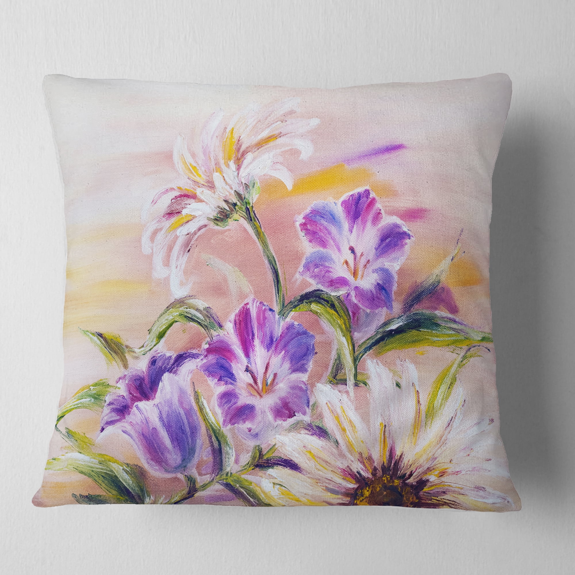 Designart Purple Wildflowers - Floral Throw Pillow - 16x16