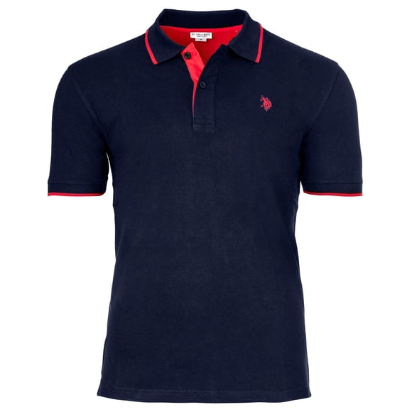U.S. POLO ASSN. Polo de hombre con detalles en contraste - piqué, logotipo, algodón elástico Azul oscuro M (Medium)