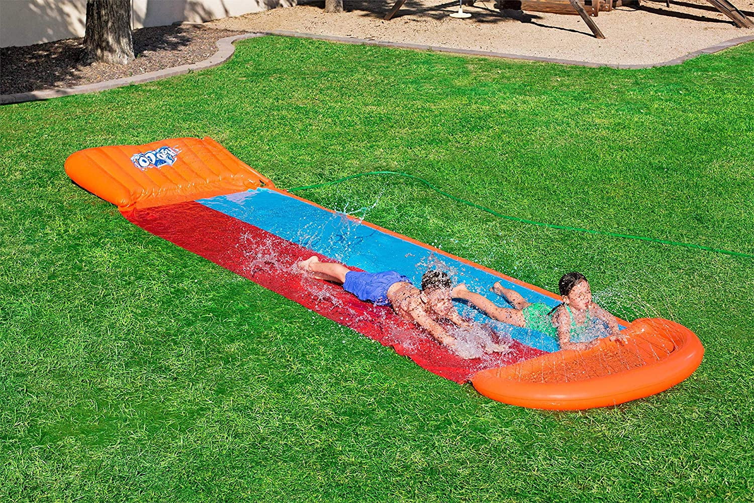 H2OGO! Double Lane Inflatable Water Slide | Includes Speed Ramp & Splash Landing | Great Outdoor Summer Toy for Family Fun, Multicolor
