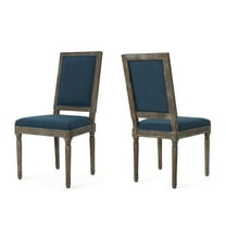 GDF Studio Margaret French Country Fabric Upholstered Dining Chairs, Set of 2, Navy Blue