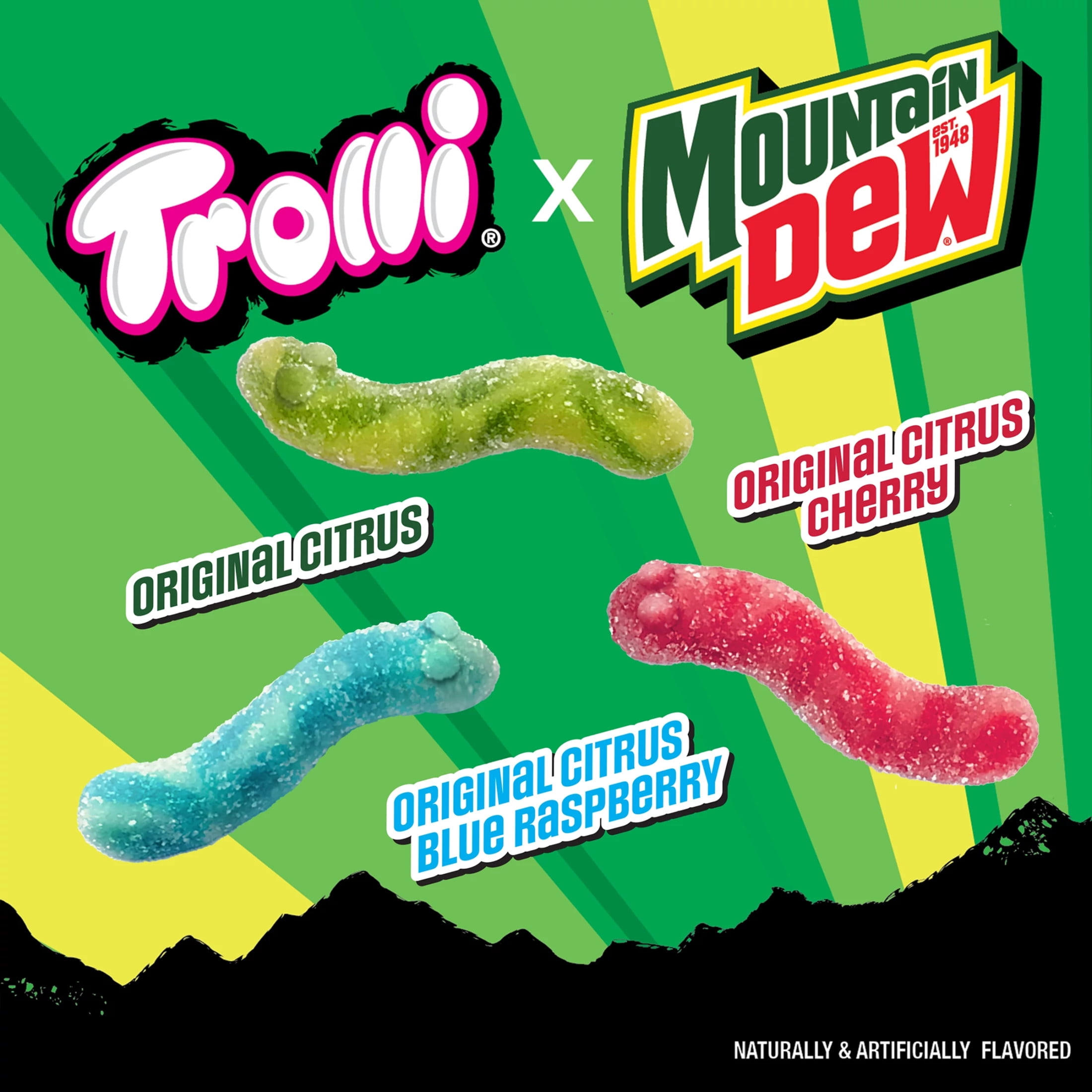 Trolli x Mountain Dew Sour Brite Crawlers Gummy Worm Candy, 4.25 oz Bag