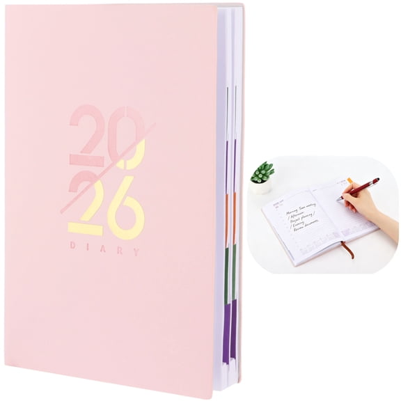2026 Daily Planner, A5 Pink Hardcover Schedule Book, 8.3" x 5.7", Time Management Notebook, 324 Pages with Monthly Tabs, Calendar & Ribbon Bookmark, Ideal for Efficient Annual Planning