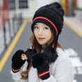 thumbnail image 2 of Xijirk Knit Ear Hat for Women Warm Lined Winter Cap for Daily Street Shopping Travel Outdoor Casual Occasions,Black,One Size, 2 of 3
