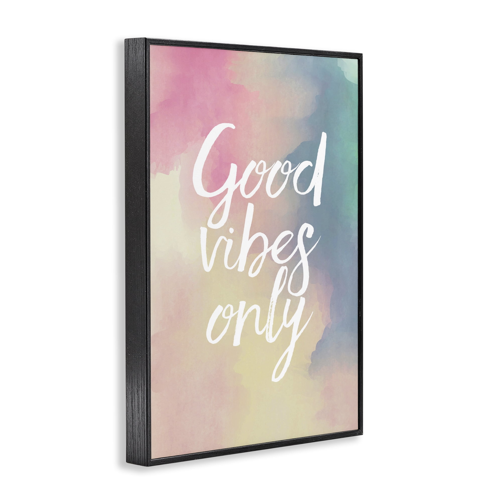 Stupell Industries Good Vibes Only Ombre Typography Painting Black Framed Art Print Wall Art, 20 x 30