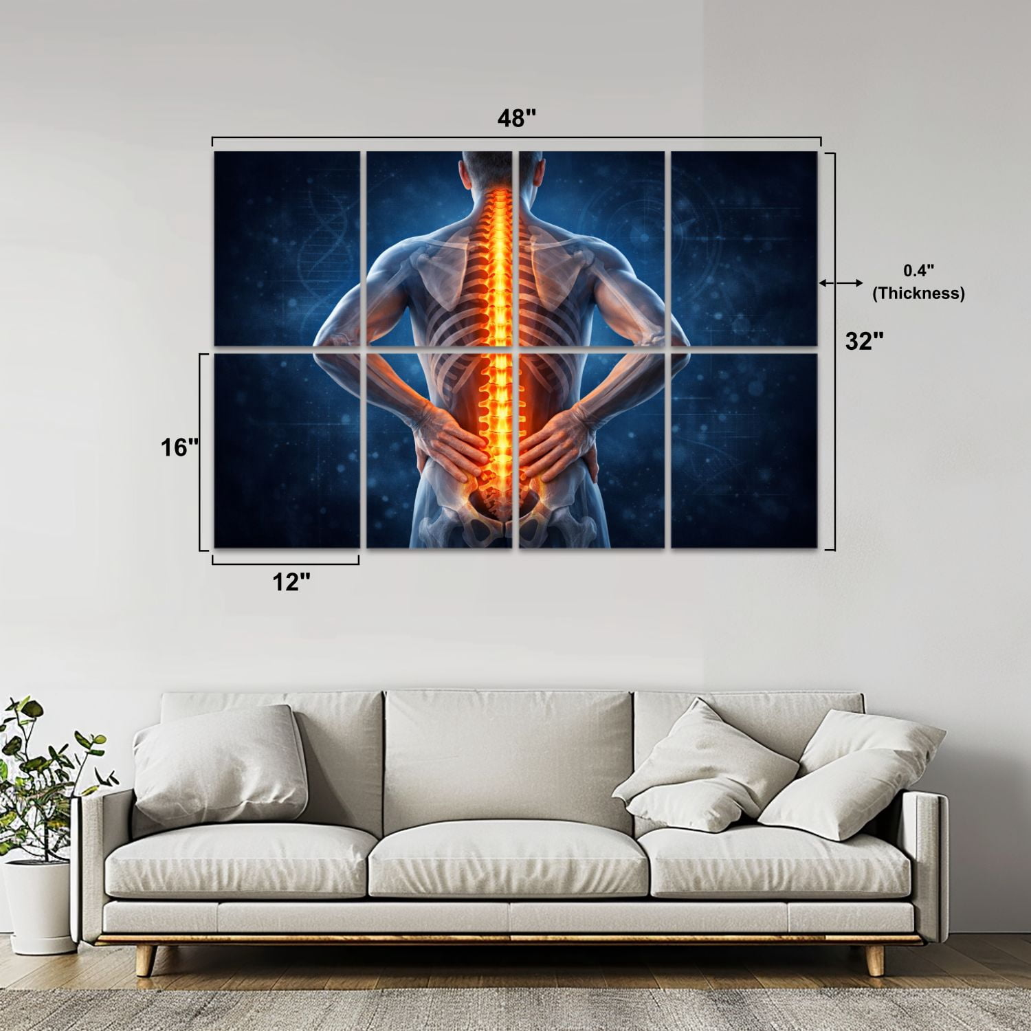 Medical 8 Pack Art Acoustic Panels Sound Absorbing Human Spine Anatomy Glowing Vertebrae Medical Decorative Soundproof Wall Panels Self Adhesive for Classroom Hospital 48"x32"