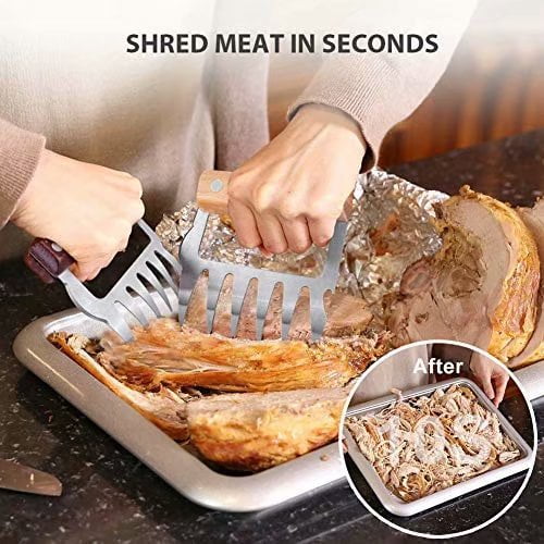 2 Pcs Metal Meat Claws Pulled Pork Shredders Stainless Steel Meat Forks with Wooden Handle Bottle Opener BBQ Claws for Shredding Pulling Handing Serving Pork Turkey Chicken Walmart