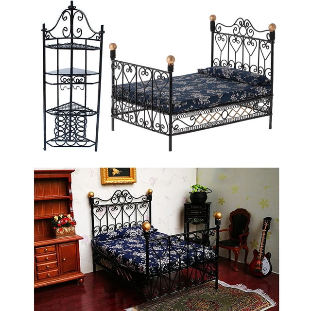 Muebles de metal CUTICAT Cama Doble Almacenamiento Rack Set para dormitorio estilo retro Europeo 1/12