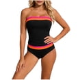 thumbnail image 2 of POUNOO Womens Tankini Swimsuits Slim Fit Strapless Color Block Stripe Ruched Detail High Waist Bathing Suits Beach Vacation Style Swimwear Gift, 2 of 5