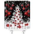 thumbnail image 2 of Small Stall Shower Curtain,Christmas Red Xmas Ball Tree White Snowflake Winter Holiday Festival Black Rustic Farmhouse RV Bathroom Home Curtain Decor with Hooks,36" Wx70 H, 2 of 6