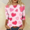 thumbnail image 2 of Garbnen Valentine's Day Tops for Women 3/4 Sleeve Shirts for Women Heart Print Crew Neck Dressy Tunic Tops for Women, 2 of 6