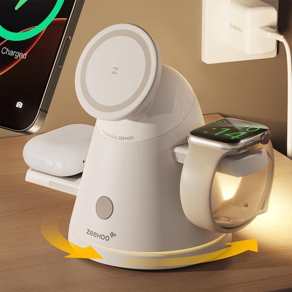 Station de Recharge 3 en 1 pour Appareils Apple, Support de Charge Qi2 MagSafe et Léger, Station de Recharge Sans Fil Rapide pour iPhone 17/16/15/14/13/12 et AirPods et i