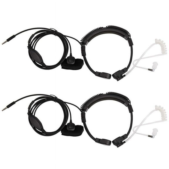 2X 3.5mm Adjustable Throat Mic Microphone Covert Acoustic Tube Earpiece Headset with Finger PTT for Android