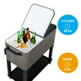 thumbnail image 5 of Zimtown 80QT Cooler Cart Rolling with Shelf Wood Grain Accent Outdoor Bar Cart with Cooler Gray, 5 of 7