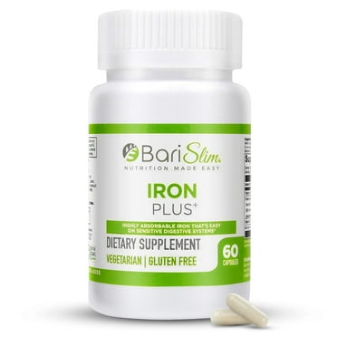 BariSlim Iron Plus Capsules for Bariatric Patients - Unisex, Adults | 2 Month Supply (60 Servings)