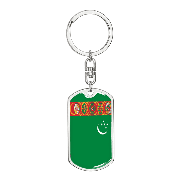 Turkmenistan Flag Swivel Keychain Dog Tag Stainless Steel or 18k Gold