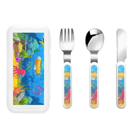 

Easygdp Submarine And Landscape 3-Piece Flatware Set Kids Silverware Stainless Steel Toddler Kids Utensils Safe for Preschooler Children