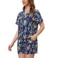 thumbnail image 4 of Conjuntos Hawaianos para Mujeres de 2 Piezas, Camisa Floral de Botones y Pantalones Cortos, Atuendos Casual de Vacaciones Tropicales en Playa 2026 L Azul Real, 4 of 5