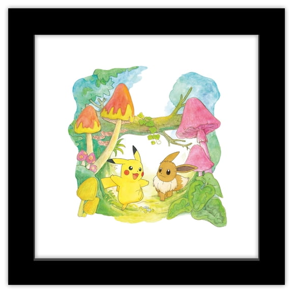 Gallery Pops® Pokémon - Pikachu & Eevee Mushroom Forest Wall Art, Black Framed Version