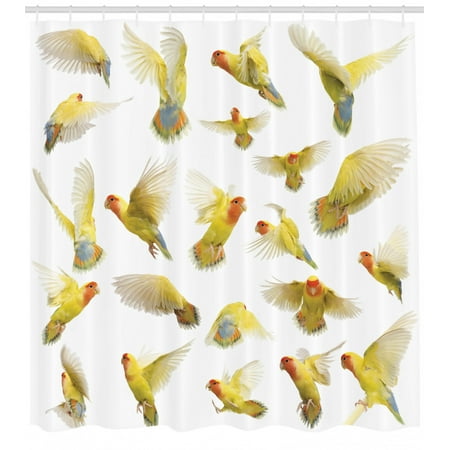 Birds Shower Curtain Composition Of Flying Rosy Peach Faced Love
