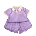 thumbnail image 2 of Toddler Girls Cute Summer Clothes Sets Short Sleeve Lapel Button Polo Shirt Matching Shorts Set Baby Kids Trendy Casual 2 Piece Outfits Purple 5-6 Years, 2 of 5